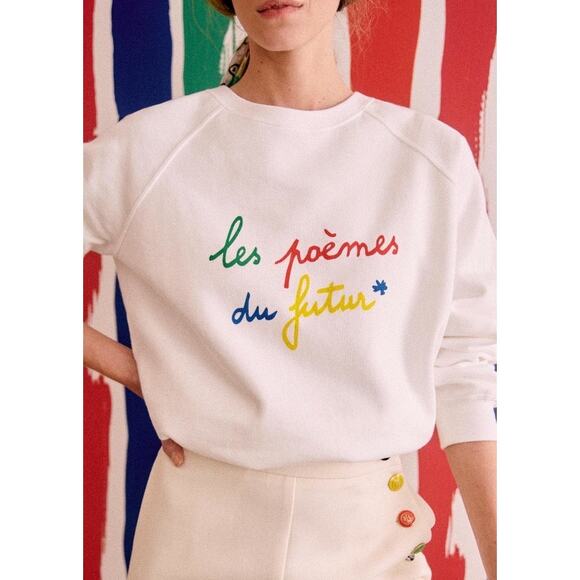 SÉZANE X JCC+ LES POÈMES DU FUTUR SWEATSHIRT White Size Small - Picture 2 of 7